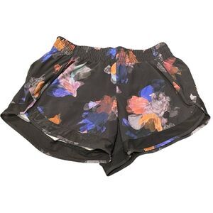 Athleta Printed Mesh Racer Run Lined 4” Black Floral Shorts XS EUC